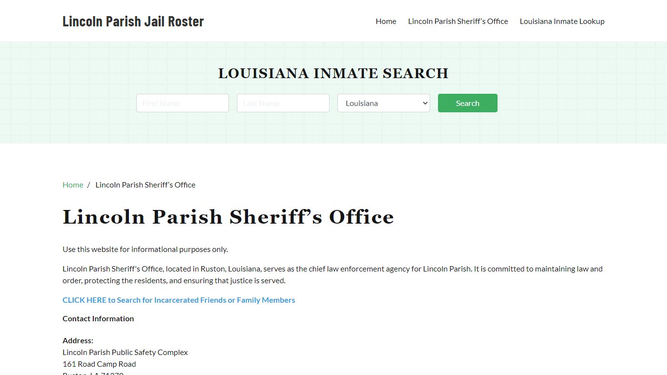 Lincoln Parish Sheriff Office, LA, Arrest Warrants Search