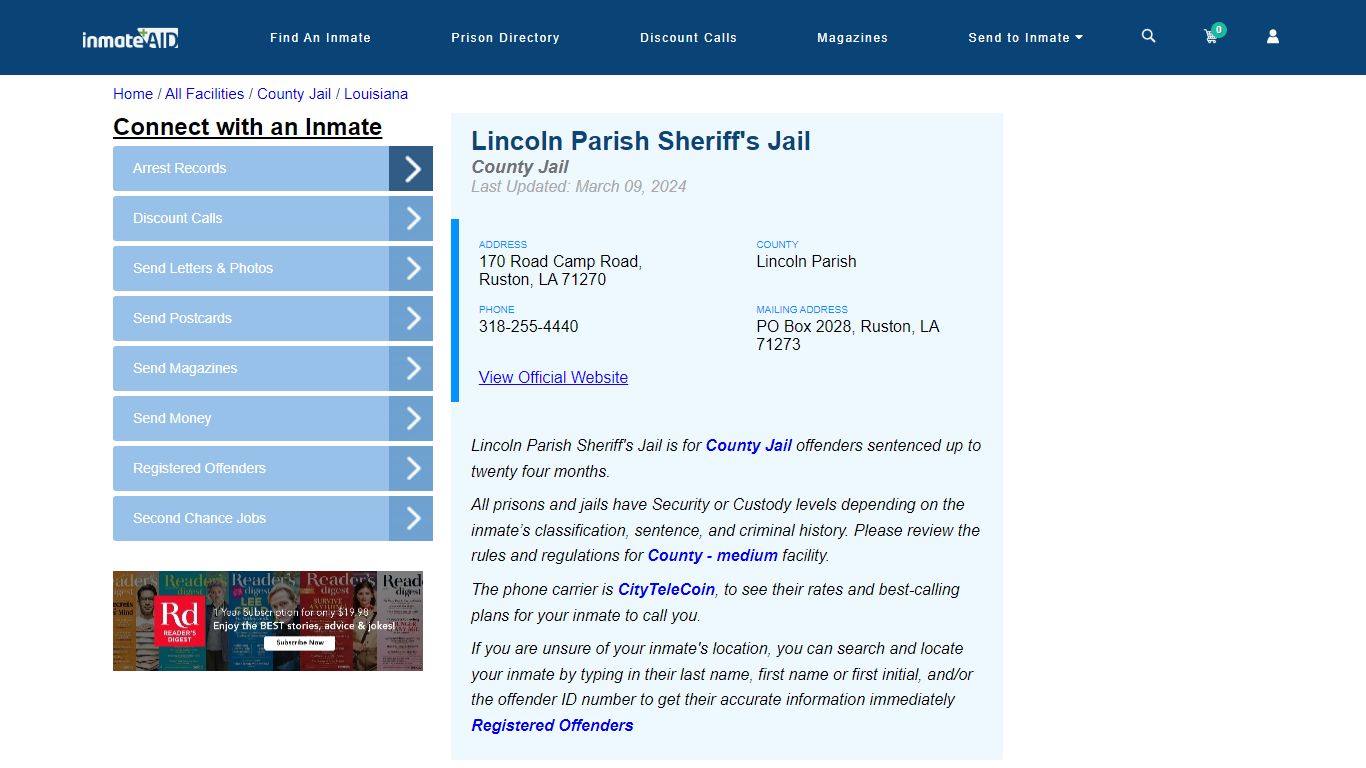 Lincoln Parish Sheriff's Jail - Inmate Locator